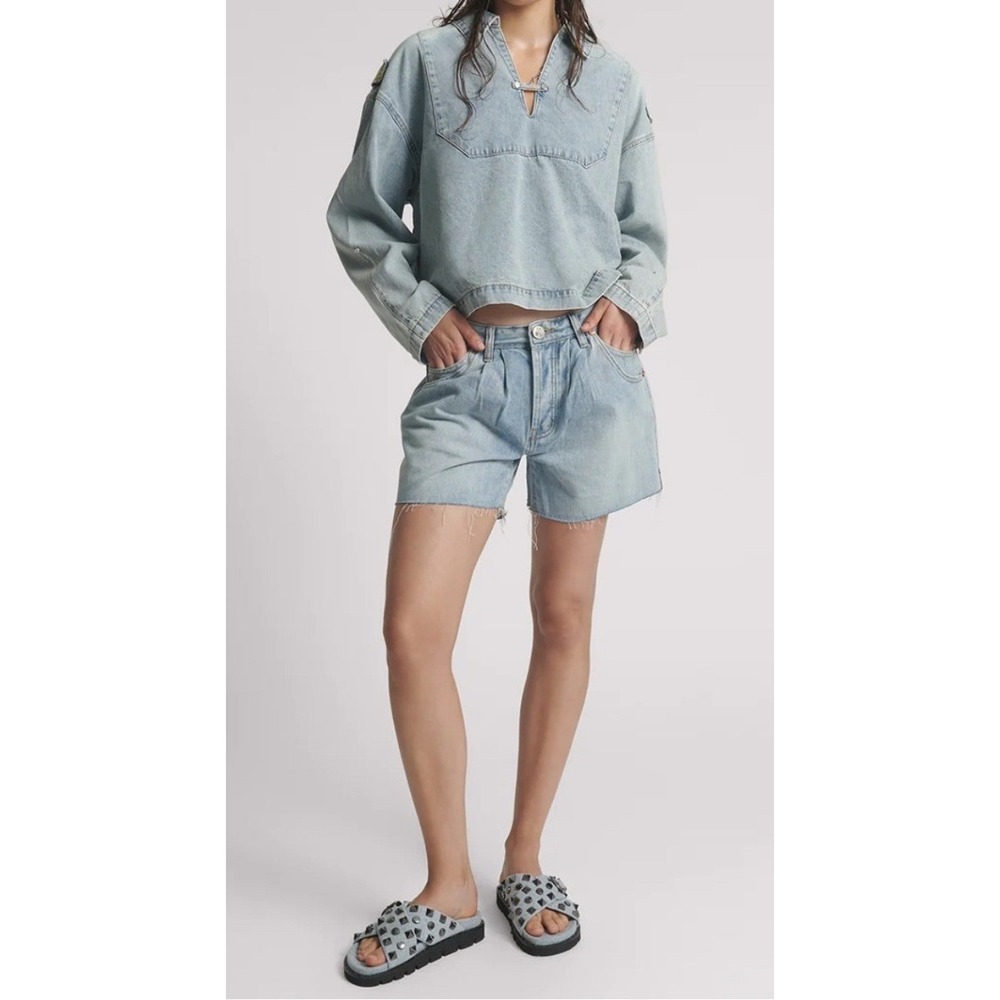 One Teaspoon Shakers Denim Shorts 26 Relaxed Low Waist Pleated Cutoff Grunge